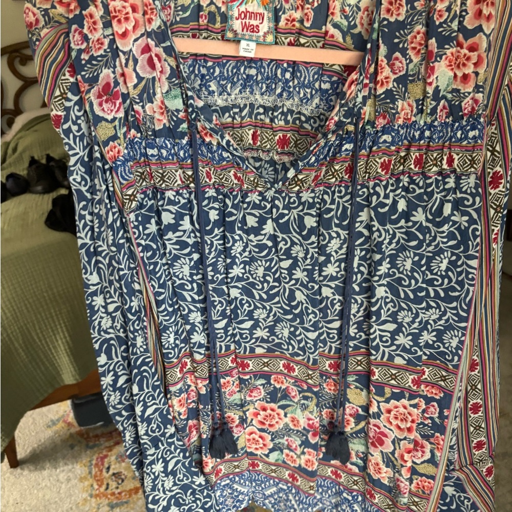 Johnny Was Blue and Red Floral Tunic